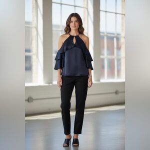 KiniKiss, Elegant Off-Shoulder Satin Blouse, Navy, XL 💋